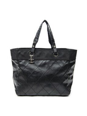 Chanel Paris Biarritz Shopping Tote Black Quilted Canvas